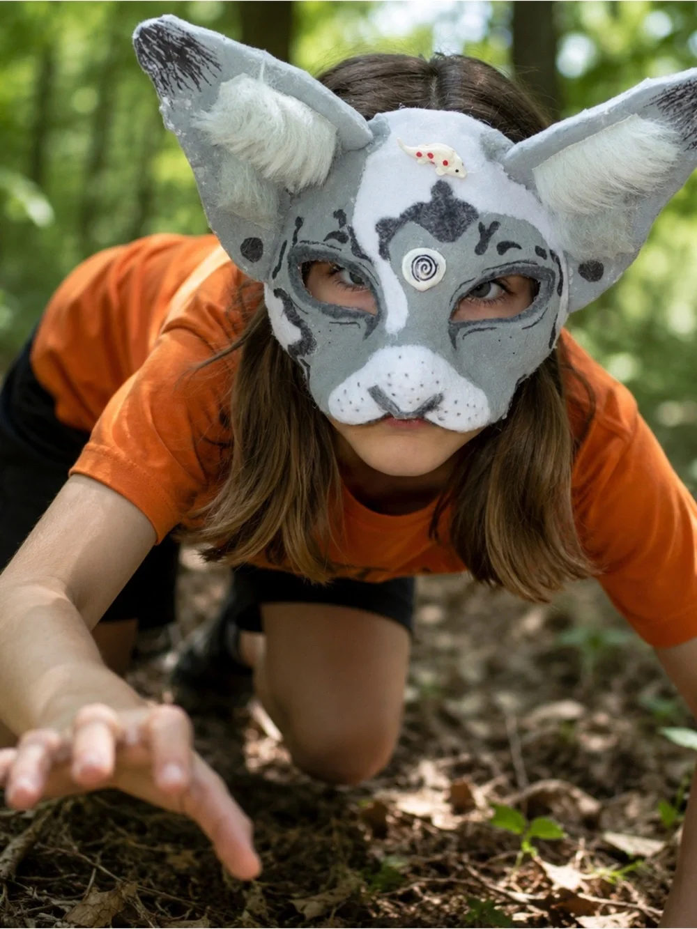 Handmade Therian / Halloween Cat Mask - Grey & White Faux Fur